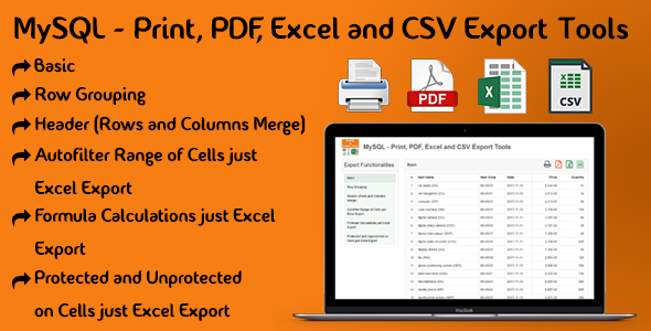 MySQL - Print, PDF, Excel and CSV Export Tools